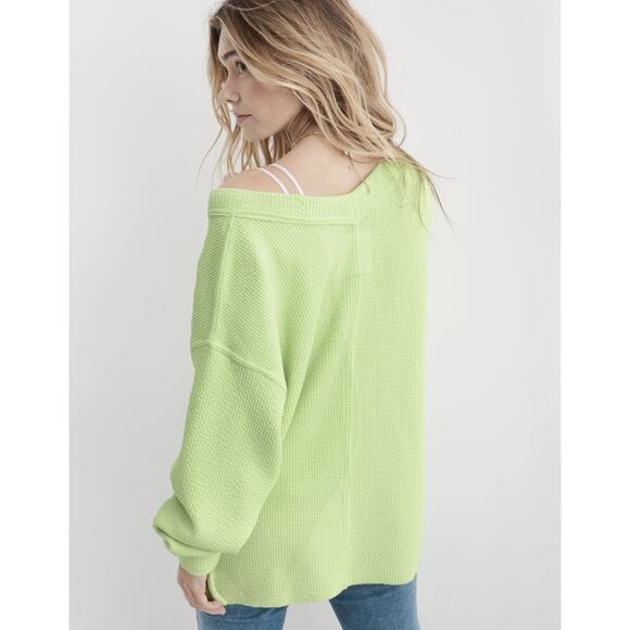 Aerie Wonder Textured Sweatshirt Womens Large Pistachio Green V-Neck *FLAW - Picture 6 of 12